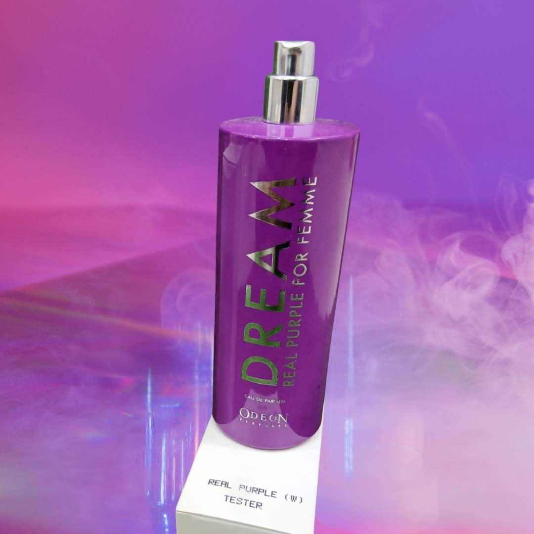 Purple perfume bottle labeled 'Dream' perfume on a gradient purple background at best price online