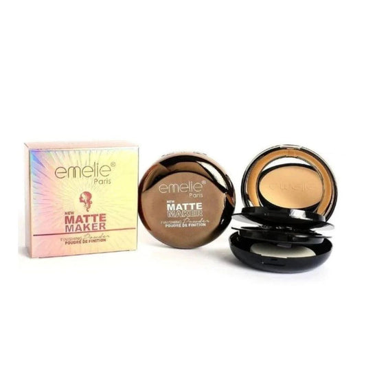 Emelie Paris Matte Maker compact powder with packaging on a white background