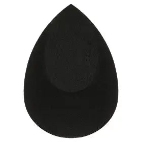 Black teardrop-shaped beauty blander sponge on a white background