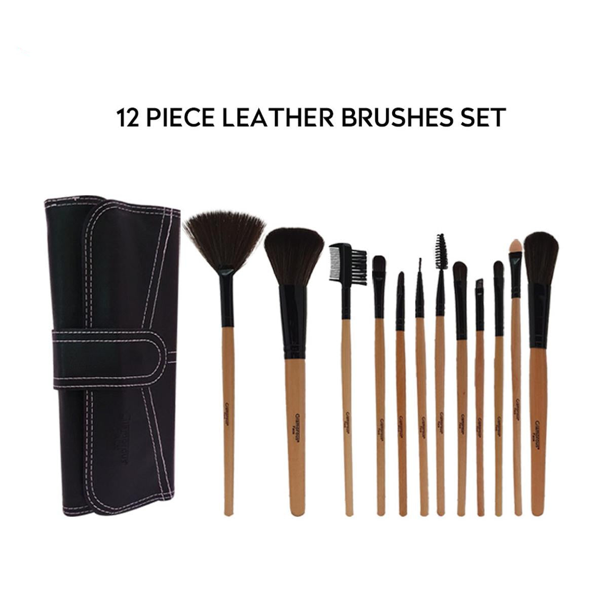 12-piece leather brushes set with a black carrying case on a white background at best price online sale in Pakistan