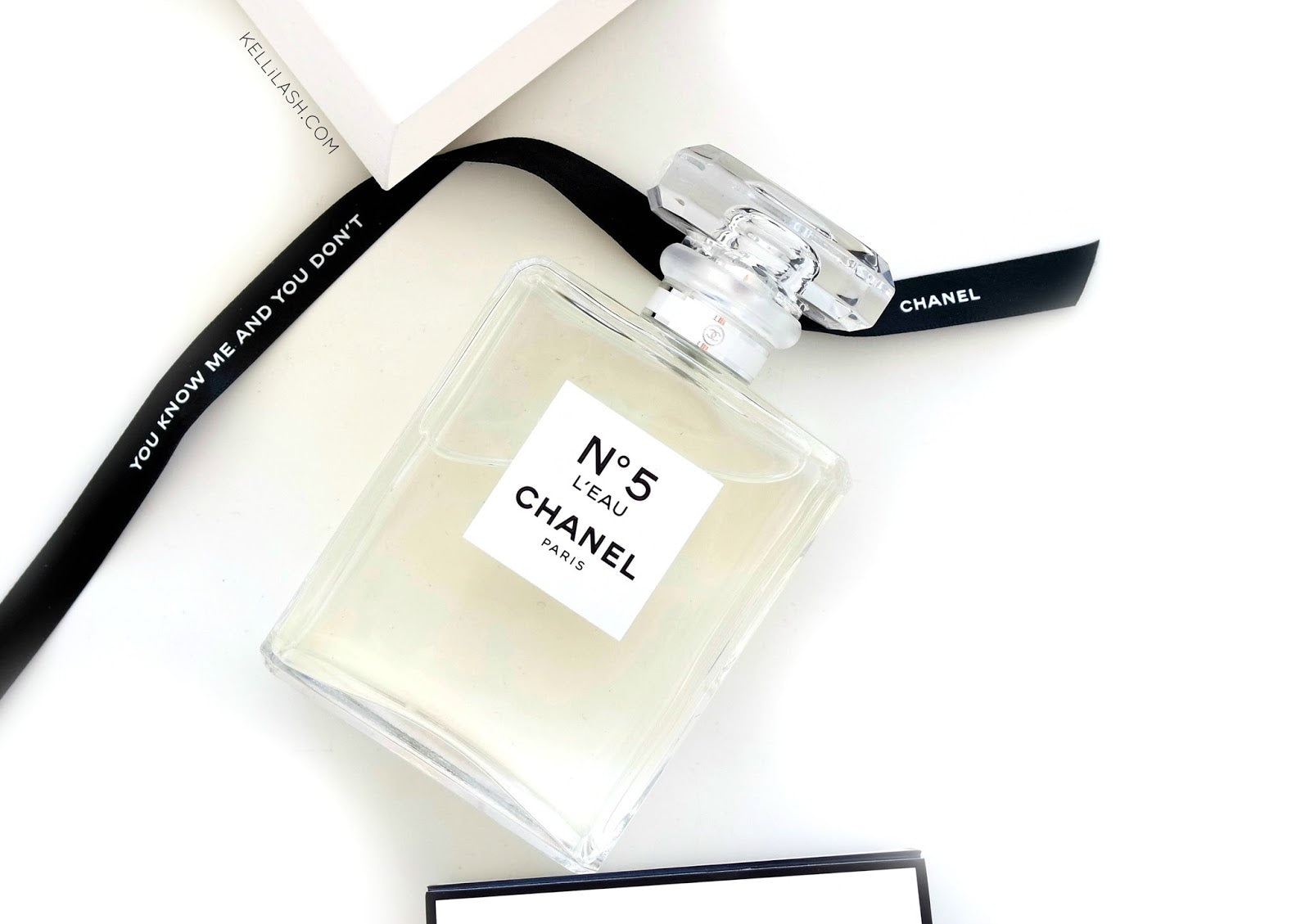 Chanel No. 5 L'Eau perfume bottle on a white background