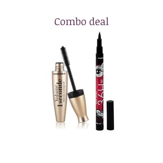 Two makeup products, a mascara and a eyeliner, on a white background with 'Combo deal' text.