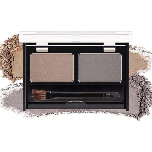 Eyebrow palette with two shades and a brush on a white background
