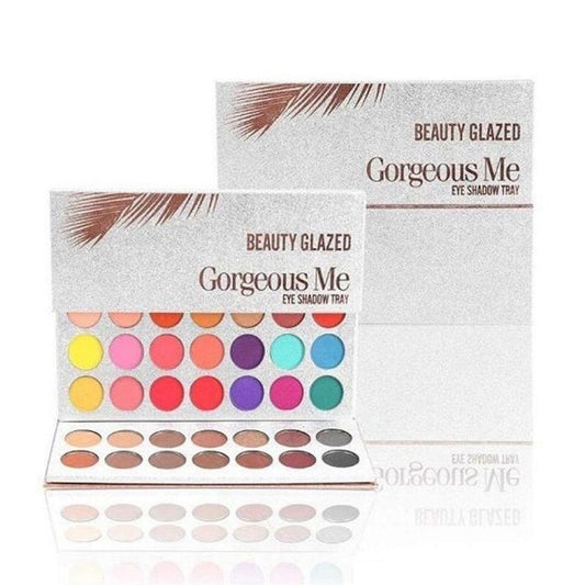 Beauty Glazed Gorgeous Me eye shadow tray with open palette showing colors.