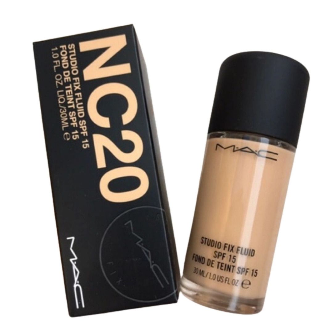 MAC Studio Fix Fluid foundation bottle and packaging with NC20 shade at Maqbool Store