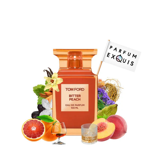 Tom Ford Bitter Peach perfume bottle with fruit and floral elements on a white background at best price online in Pakistan