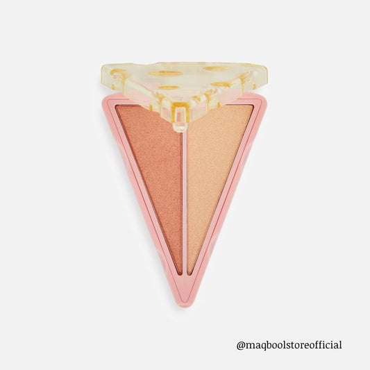 Triangular blush palette with two shades on a white background