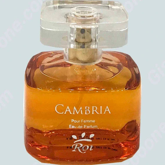 Perfume bottle labeled 'Cambria' by 'Roi' on a light blue background at best price online 