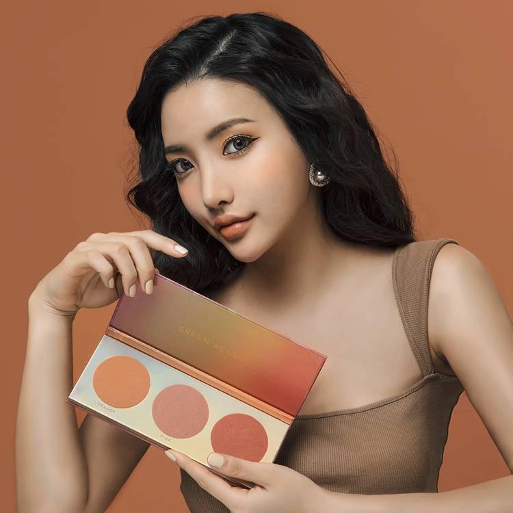 Woman holding a makeup palette against a brown background  at best price online sale in Pakistan