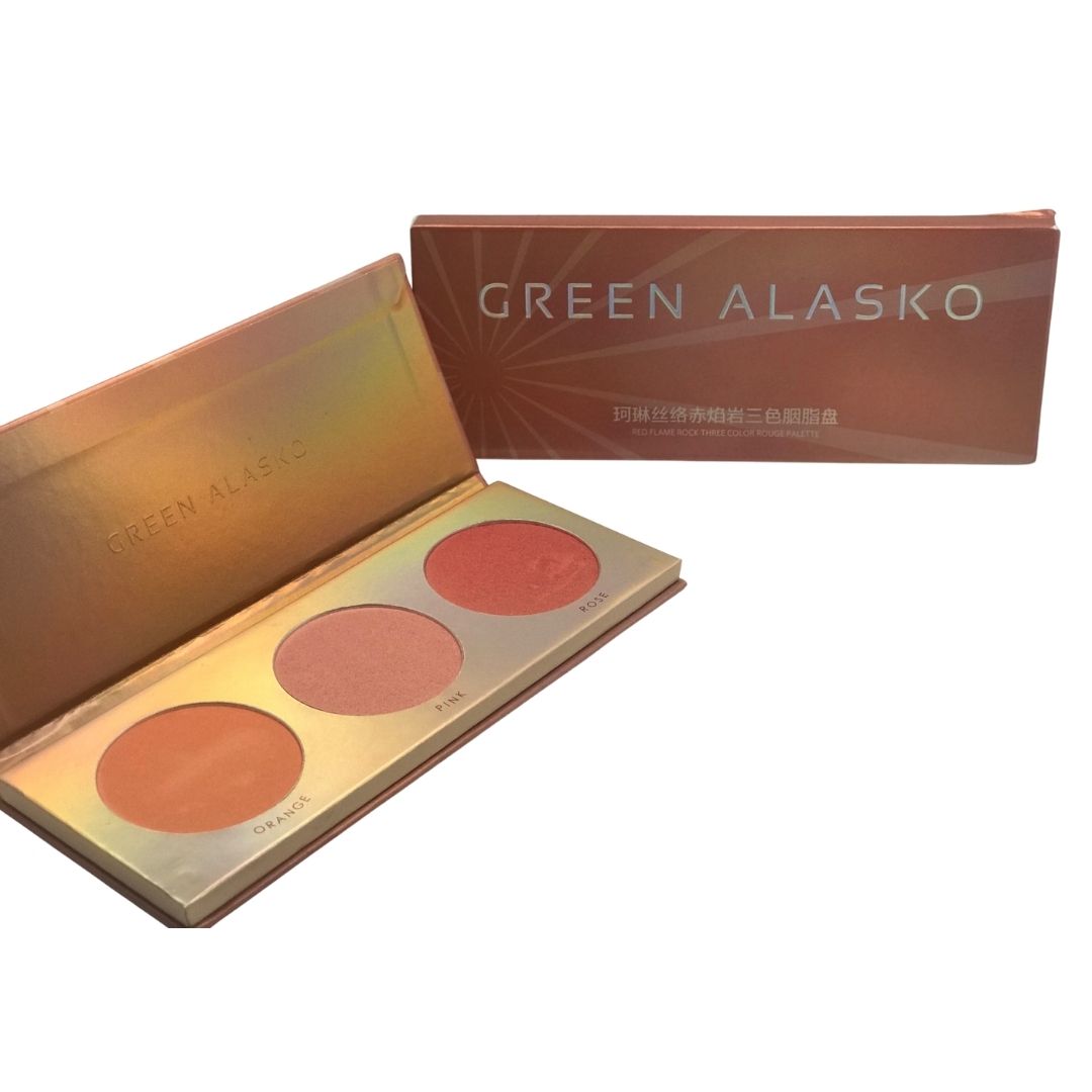 Makeup palette with three shades of blush from Green Alasko on a white background at best price online sale in Pakistan
