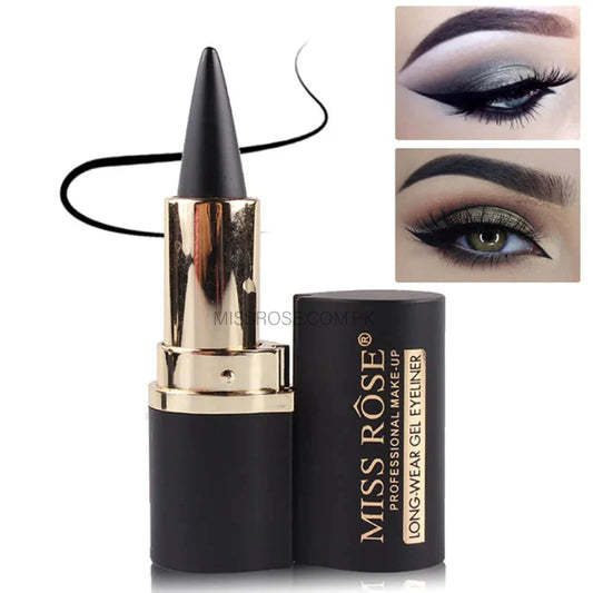 Miss Rose gel kajal eyeliner with packaging and an inset of an eye wearing the product.