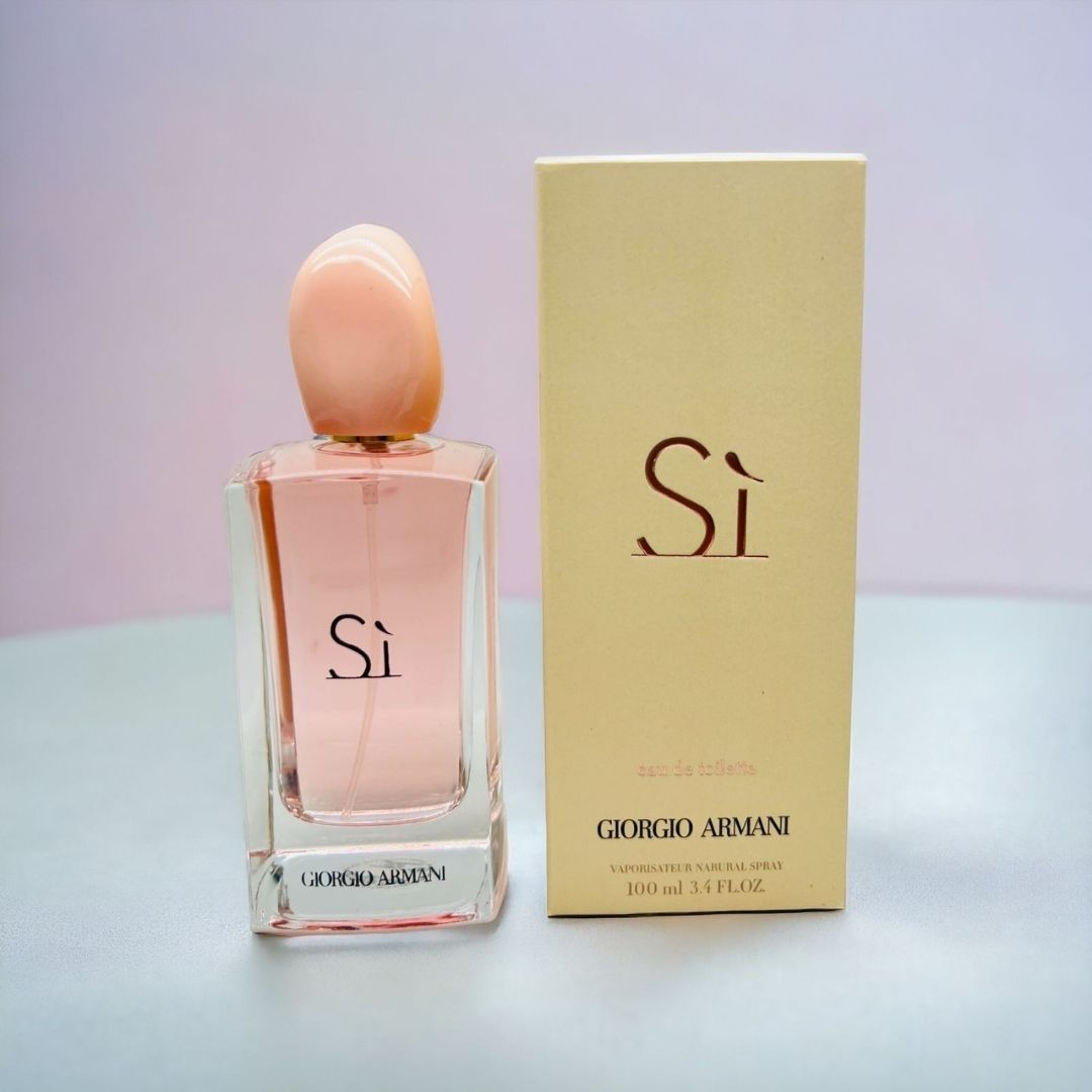 Giorgio Armani Si perfume bottle and packaging on a light background