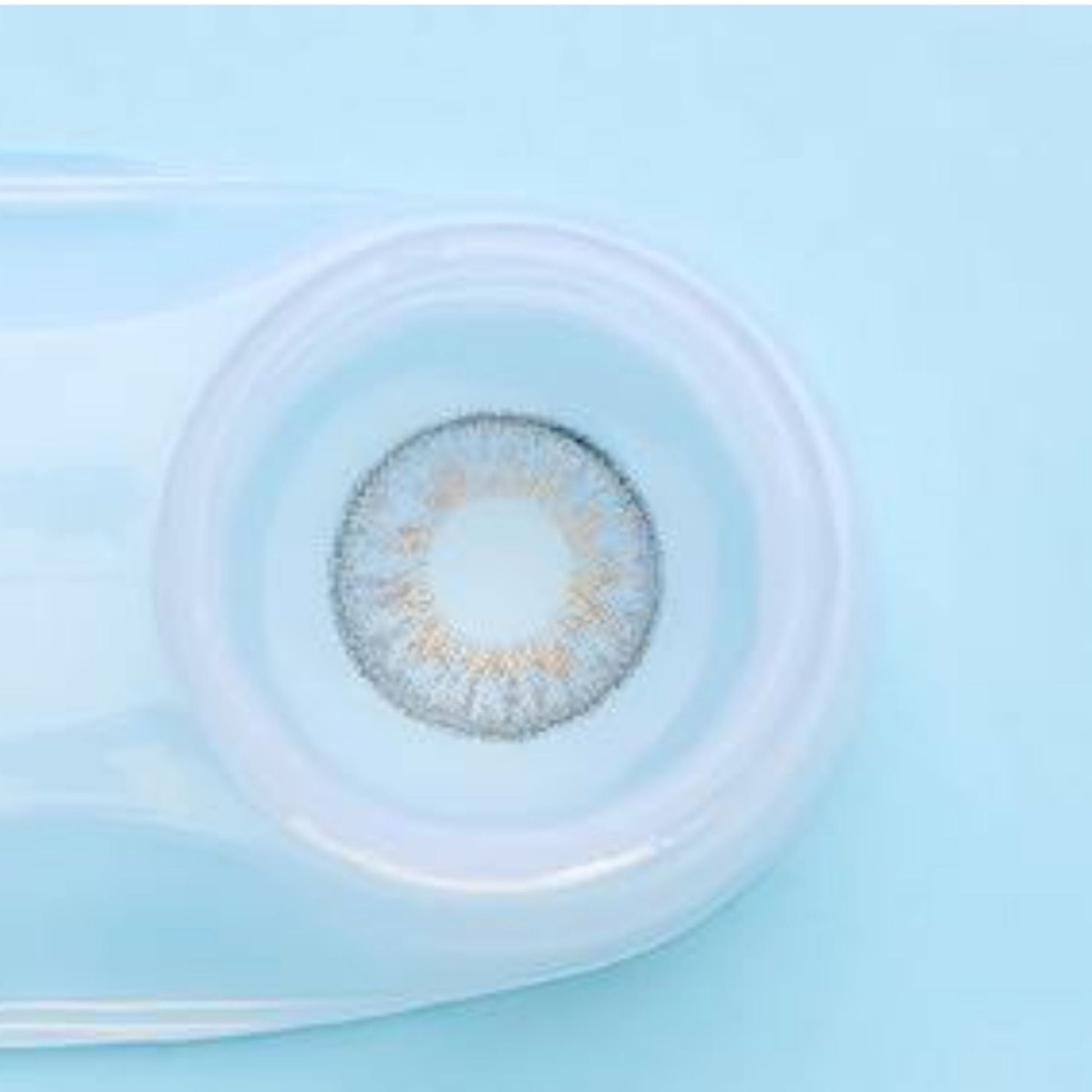 Gray contact lens in a container on a light blue background at best price online sale in Pakistan